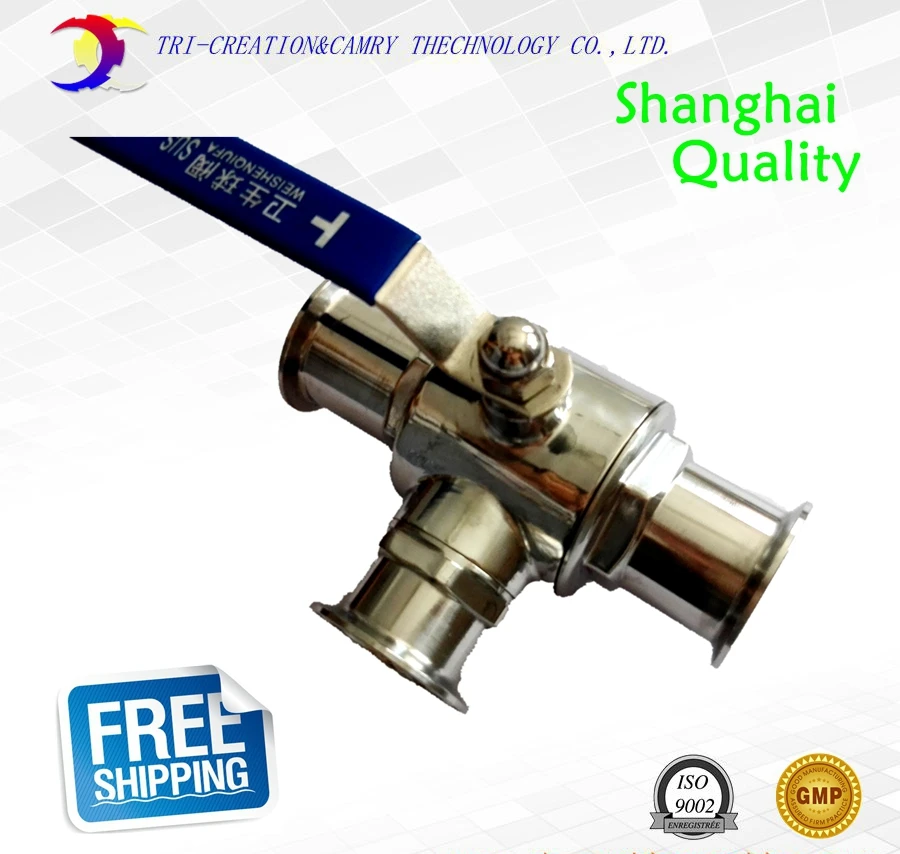 

1" DN20 sanitary stainless steel ball valve,3 way 316 quick-installed/food grade manual clamp ball valve_handle T port valve