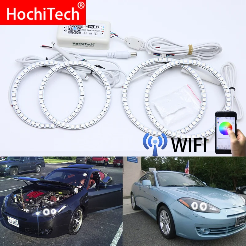 Wifi Wireless RGB Multi-Color LED Angel Eye  Rings Day Light DRL for Hyundai Tiburon 2007-2008 GK FL2