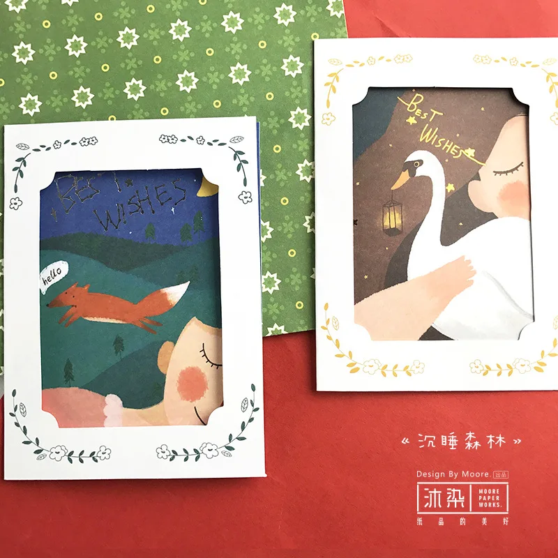 8 Pcs/Set 4 cards +4 envelopes DIY Sleeping Forest Series Greeting Card/Wish Card/Christmas and New Year gifts