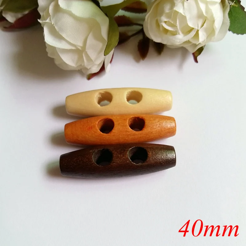 30pcs 40mm 2 holes wooden buttons sewing accessories Olive buckle large long scrapbook Duffel Coat Overcoat Button