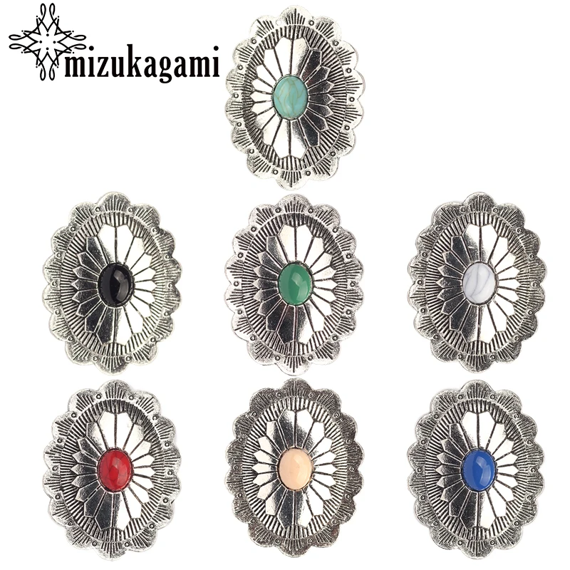 30*43mm 2pcs/lot Zinc Alloy  Button Retro Style Oval Flowers Shape Decorative Buttons Charms For DIY Jewelry Accessories