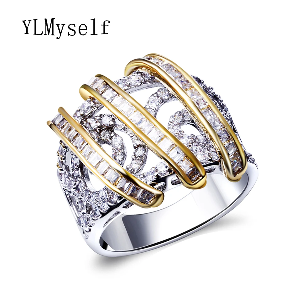 

Luxury Women's Designer Crystal Rings New Fashion 2 Tone Gold Color Unique Finger Ring Jewelry Accessories