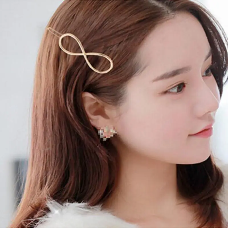 New Fashion Hair Accessories Lucky Number 8 Word Gold Silver Side Clip Bangs Hairpin Wedding Tiara Female Accessories Gift