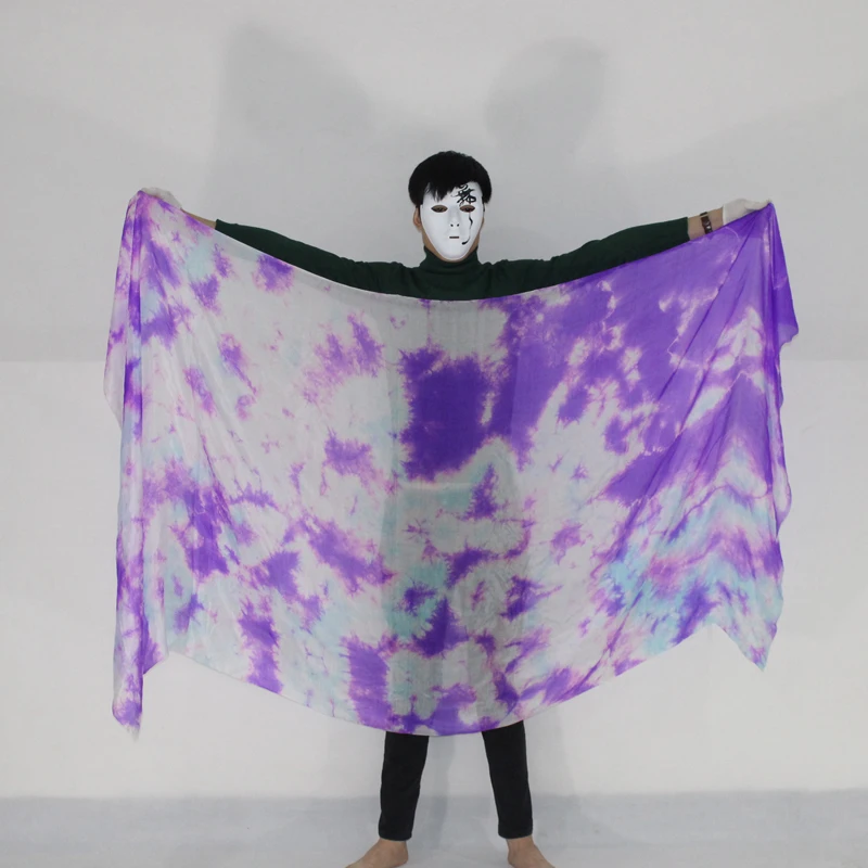 

New Arrival purple tie-dyed 100% silk veils for belly dancing Nice Silk Hand- Scarf Throwing for women belly dance silk Scarf
