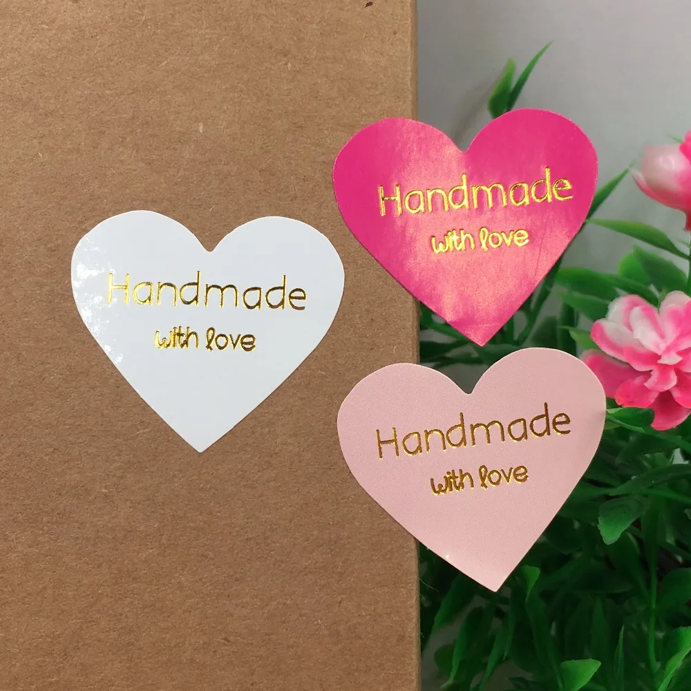 500pcs Gold Handmade With Love Sticker Labels Gift Box/Bags Sealing Labels Stickers for Jewelry boxes/handmade gifts/crafts