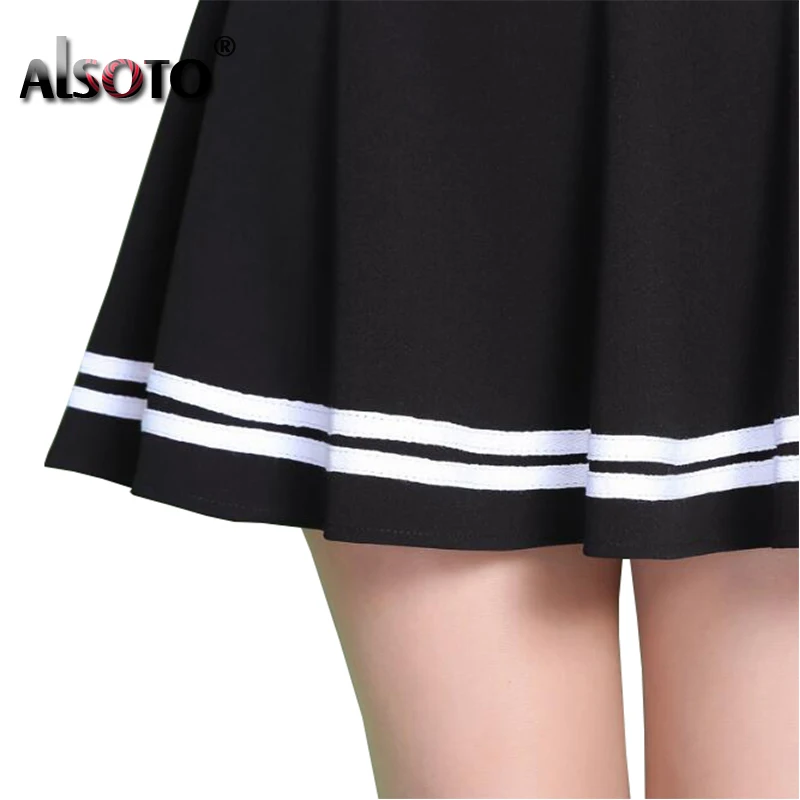 2024 Summer Style Women Skirt Solid Color Sexy High Waist Midi Pleated Skirts Stripe Black School Korean Mini A-line Saia