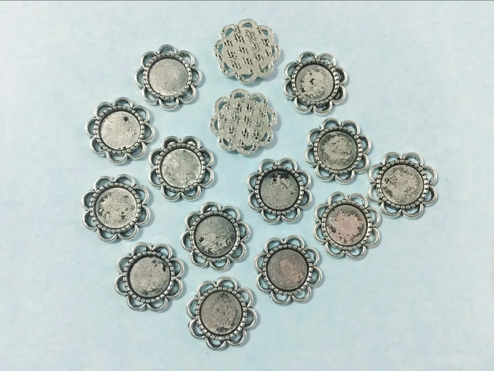 

200pcs Antique Bronze/Antique Silver Little Flower Base Setting Pendant Charm/Finding,fit 8mm Round Cabochon/Picture/Cameo,DIY