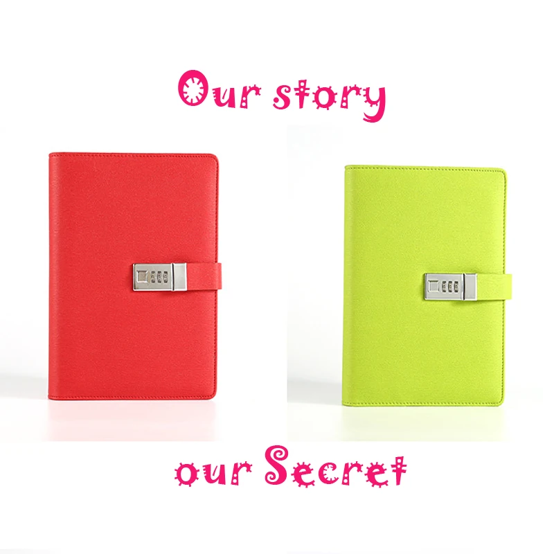 Kawaii 185*135mm Pu Leather Cover A6 80 Sheets Business Code Agenda Diary  Note Book With Lock office notebook