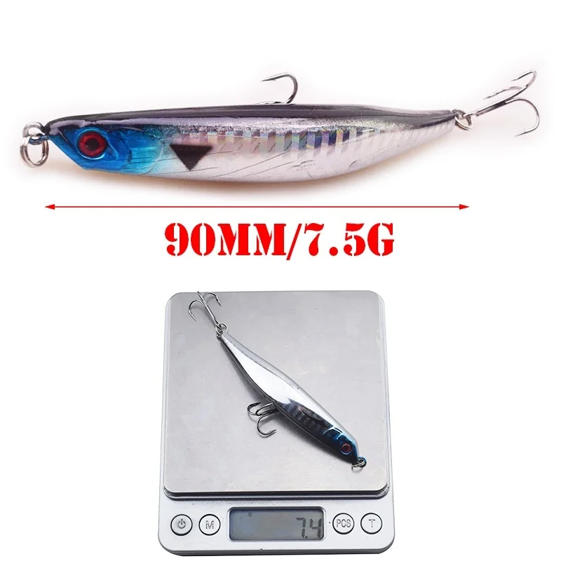 Señuelos de Pesca tipo lápiz, 9cm, 7,5g, cebo de imitación para teñir, Wobblers lentamente, aparejos de pececillos, señuelo duro japonés, Isca Bass