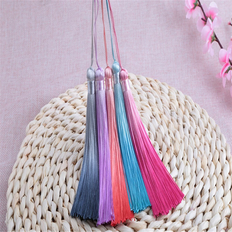 2pcs/lot 12cm gradient color long exquisite rayon silk tassel jewelry making diy tassels chinese knot fringe jewelry findings