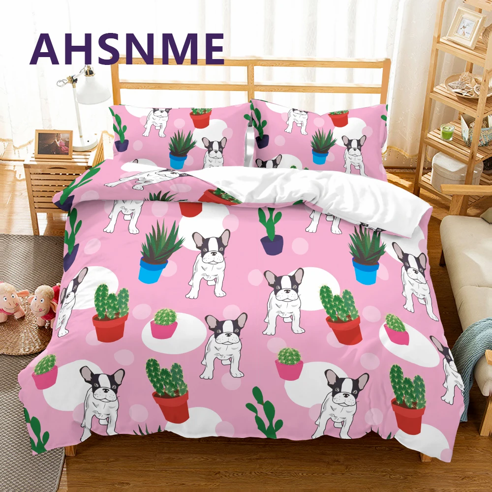 AHSNME Bulldog Bedding Set Pet Dog Duvet Cover Sets 2/3pcs Kids Bed Set Queen King Bedclothes No Bed Sheet