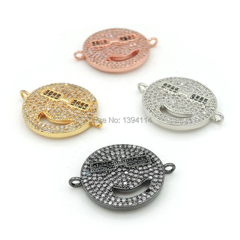 25*20*2mm Micro Pave Black&Clear CZ Round Connector With Proud Face Fit For Women As DIY Bracelets Accessory