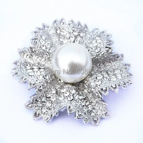 Express Shipping Free!! Wholesale 60PCS/LOT Rhodium Plated Luxury Flower Rhinestone Brooch With Pearl