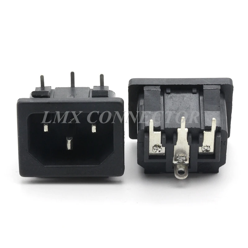 10PCS IEC320 C14 Black  Male Plug Power socket 3P Connector iron copper Switch 250V 10A AC-08A