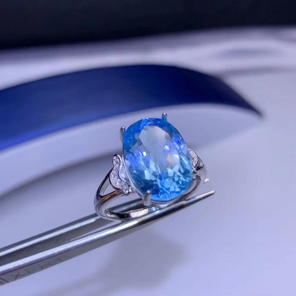 

exquisite big size fashion sky blue Topaz gemstone ring for women Jewelry real 925 silver natural gem girl birthday gift