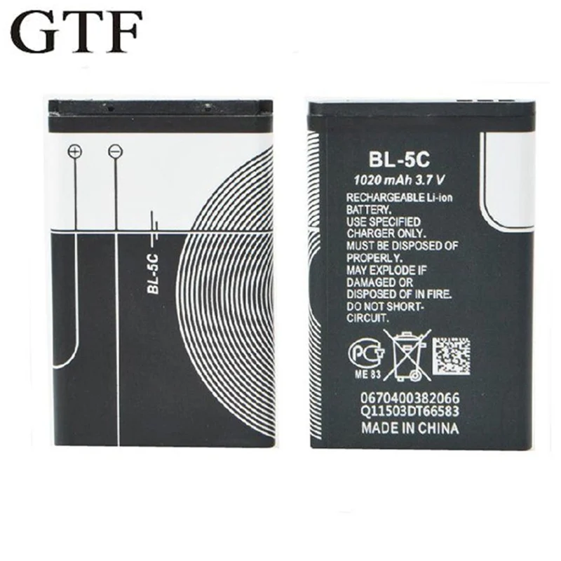 GTF 3.7V BL-5C 1020mAh Phone Battery for Nokia battery small speaker with card radio battery Li-ion Cell Batteries for 1110 1200