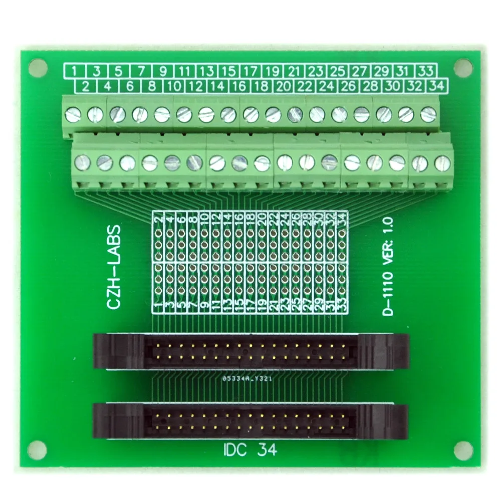 IDC-34 2x17pins 2.0mm Dual Male Header Breakout Board, Screw Terminal Connector.