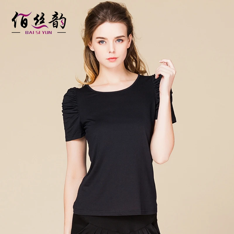 

Silk knit T-shirt with puffed sleeves for women