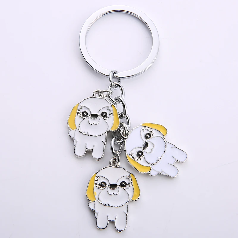 Shih Tzu dog pendant key chains for women men metal alloy bag charm car keychain key ring Best friend\'s gift Dog lovers holder