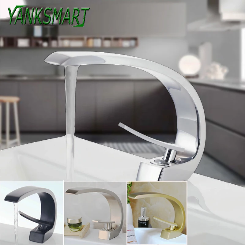 

YANKSMART Golden Chrome Polish Black Nickel Brush Faucets Bathroom Wash Basin Faucet Deck Mounted Cold & Hot Water Mixer Tap