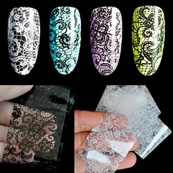 Black / White Lace Flowers Nail Art Transfer Foils Nail Adhesive Sticker Decal Tip Decoration Glue DIY Manicure Tools