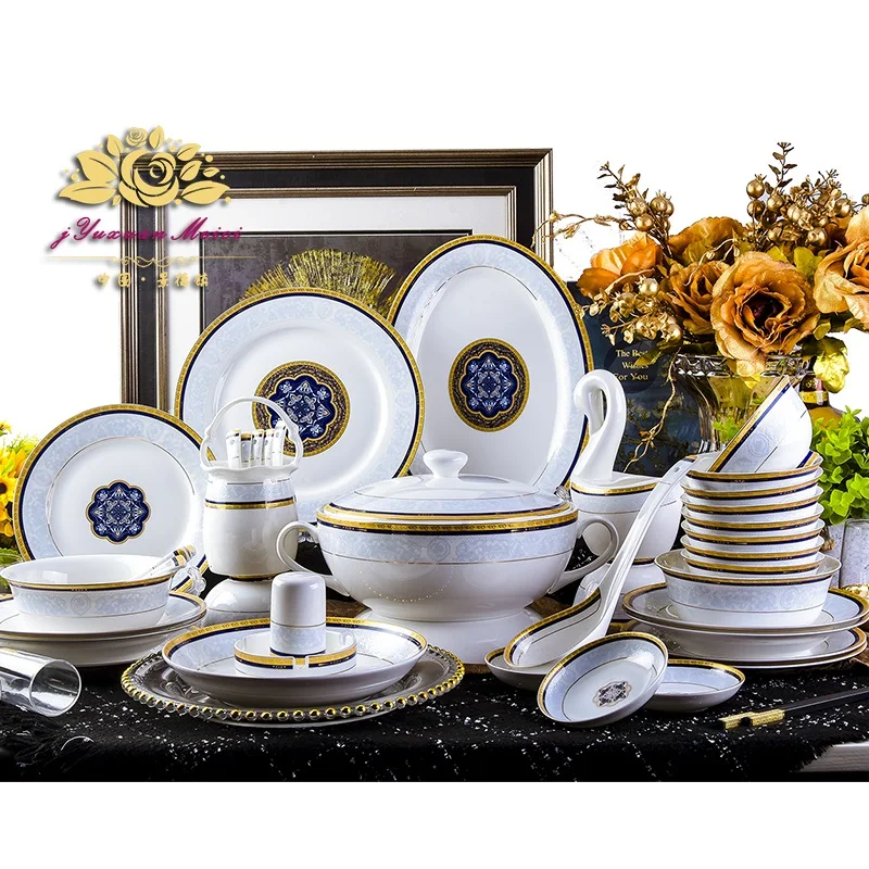 60pieces Guci European dinnerware set  Jingdezhen high-grade bone china bowl dish set western Phnom Penh ceramics home gifts