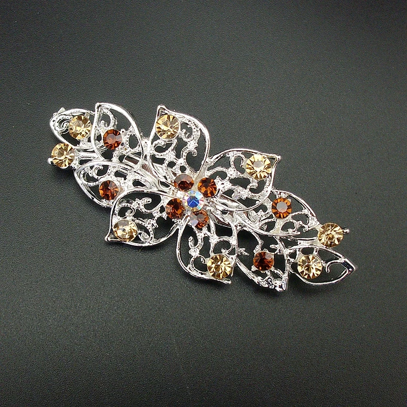 New Fashion Shining Glossy Cheap Rhinestone Flower Blue Brown Pin Brooch, Item NO.: BH7457