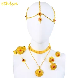 Ethlyn Luxury Ethiopian Eritrean Traditional Jewelry Choker Sets Gold Color Stone Wedding Jewelry Sets Women S097