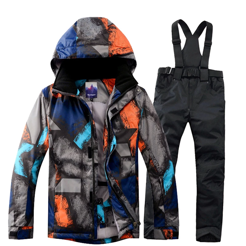 Winter Snowboard Jacket+Pant Men Waterproof Windproof Ski Jacket male Climbing Thermal Snow Outdoor Camouflage Graffiti Coat