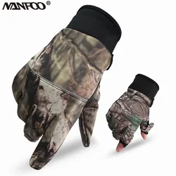 Autumn Winter Tree Bionic Camouflage Hunting Fishing Gloves Two Fingers Off Anti-Slip Riding Gloves Unisex Camo Full Mitten