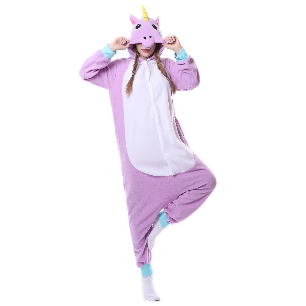 Kigurumi – pyjama licorne violet pour adulte, tenue de nuit, Costume d'halloween pour homme et femme