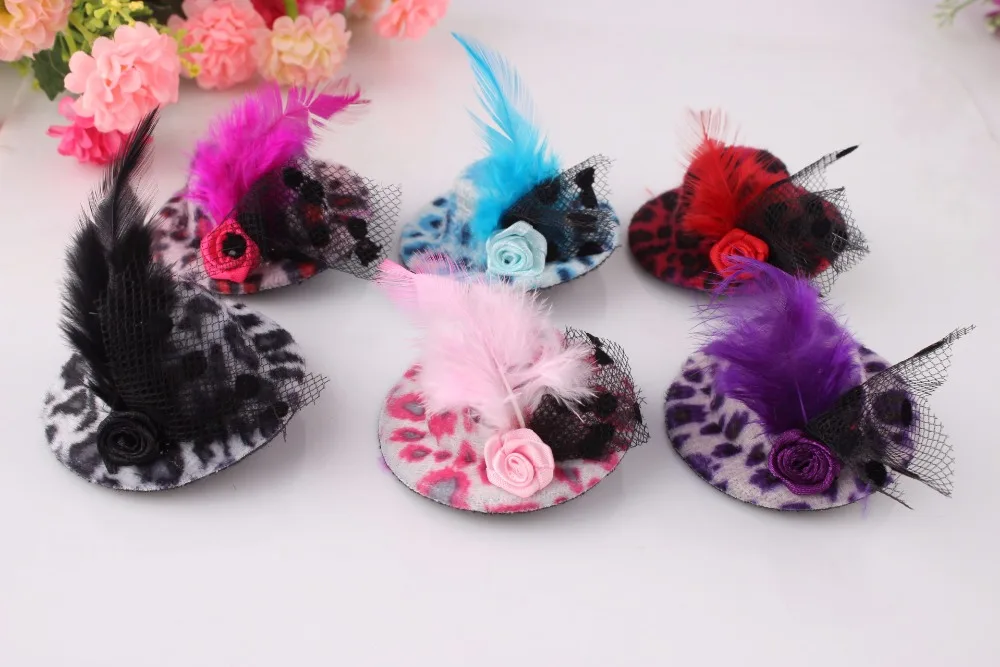 Pet 5.5 cm Hat Dog hairpin party hat hairpin small dog crystal  medium hat Variety of multicolor feather hats hair clips