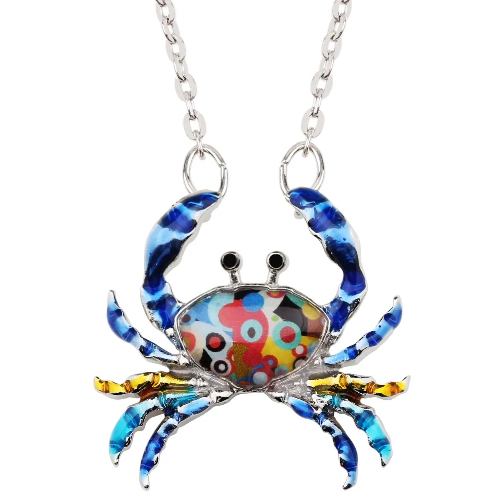 Bonsny Enamel Alloy Cartoon Crab Necklace Chain Choker Pendant Ocean Sea Animal Jewelry For Women Girls Teens Drop Shipping Gift