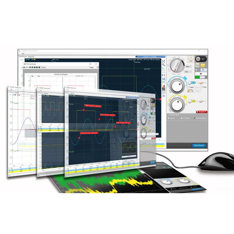 Dual channel Virtual oscilloscope USB PC oscilloscope OSC2002 1G sampling 50M bandwidth than 1008C 6022BE