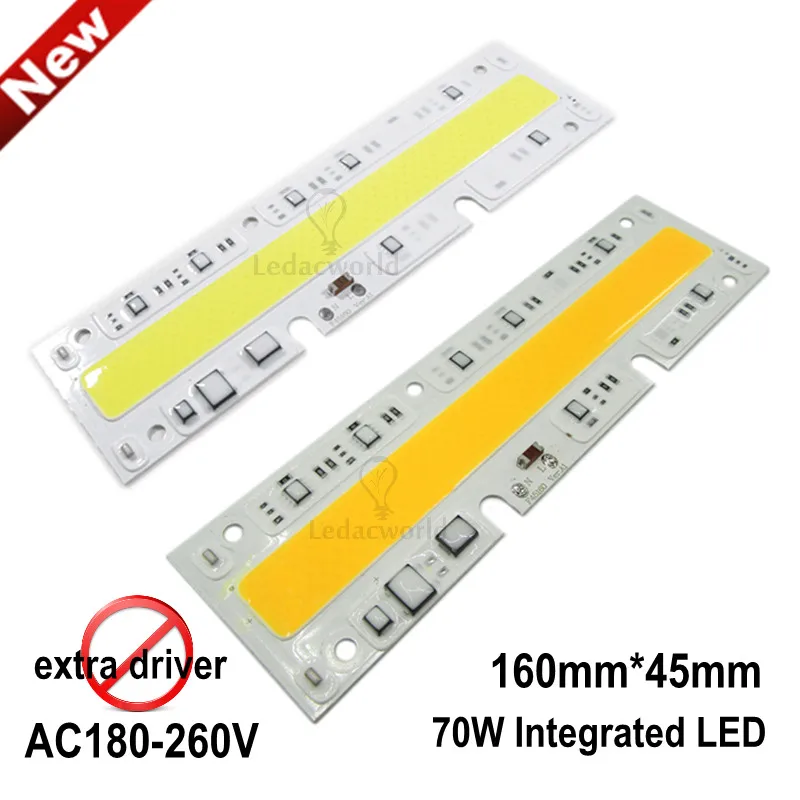 

2pcs/lot 220V 70W IP65 Floodlight LED COB Chip, Integrated Smart IC Rectangle Warm White Cold White Light Source, Easy to use