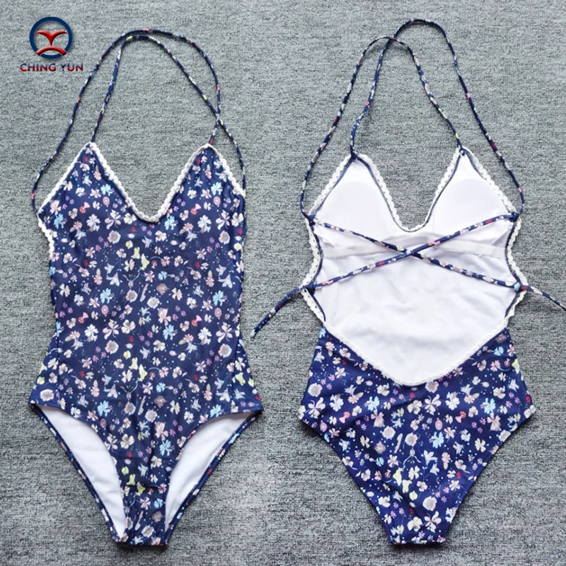 CHING YUN 2019 Sexy One Piece Suit Women Summer Print Floral Dot Swimsuit Beach Wear Halter Bathing Suit Strap strap Swimwear