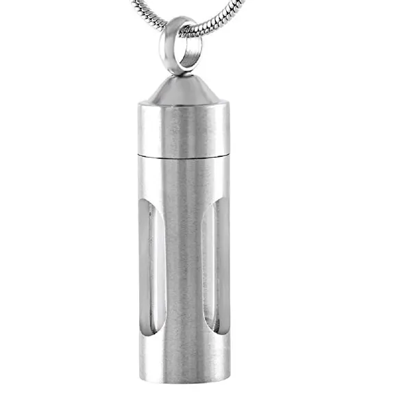 

JJ001 Inside Glass Tube Cylinder Stainless Steel Cremation Urn Necklace Keepsake Memorial Jewelry For Ashes