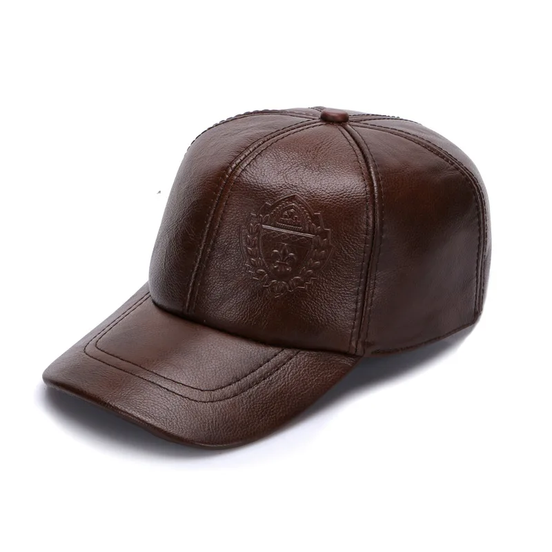 

Autumn Winter Genuine Leather Men Visor Hat Cowhide Adjustable Male Cap Black Dark Brown Outdoor Casual All-match Hats H264