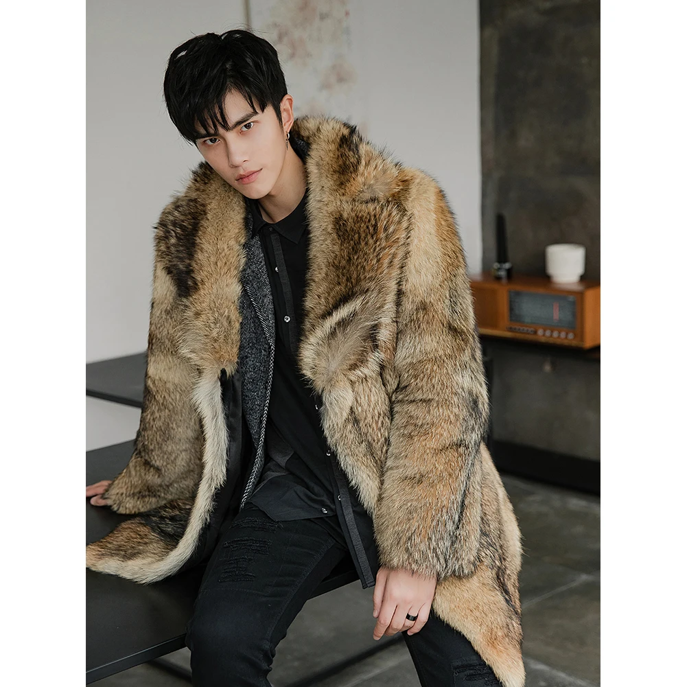 Men's Fox Fur Coat Men's Long Coat Men's Winter Warm Jacket