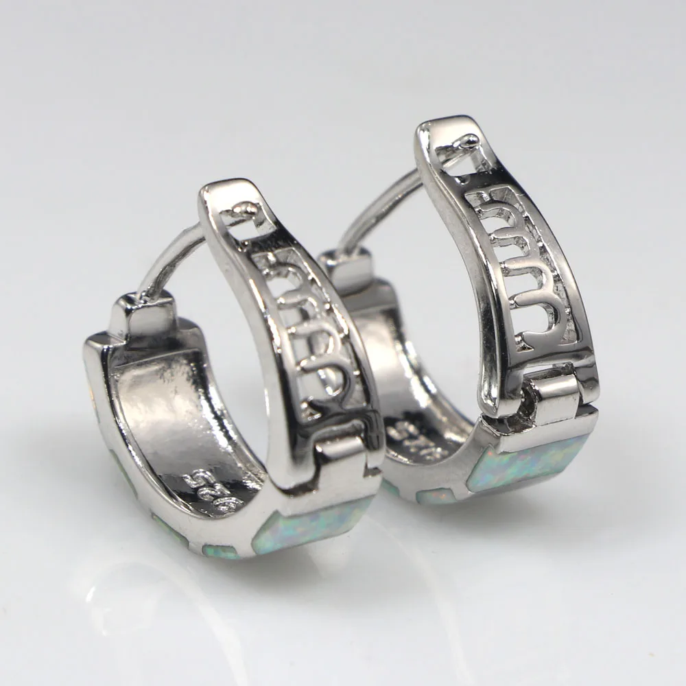 JLE140 New Unique Design Stripe Pattern Blue Opal Back Hollow Earrings Wholesale & Retail Fashion Women Jewelry Earrings