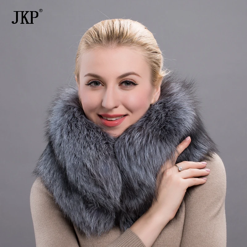 JKP Real Fox Fur Scarf Party Luxury Brand Women Real Winter Fox Fur Scarves Natural One-Piece Fox Fur Collar Warm Soft