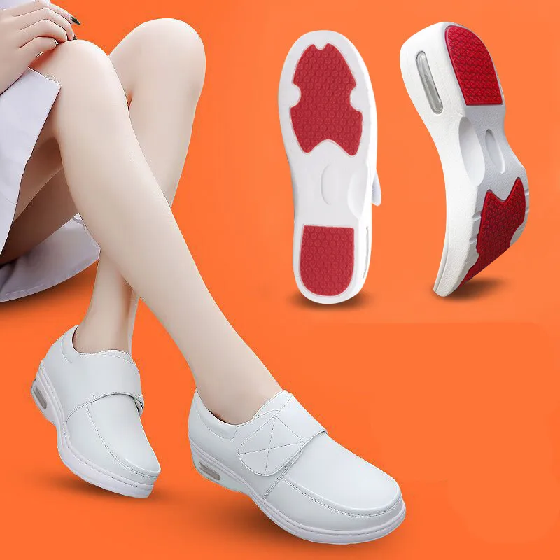 Fall Winter Nurse Shoes Women\'s Platform Sneakers 2019 White Split Leather Loafers Women Moccasins