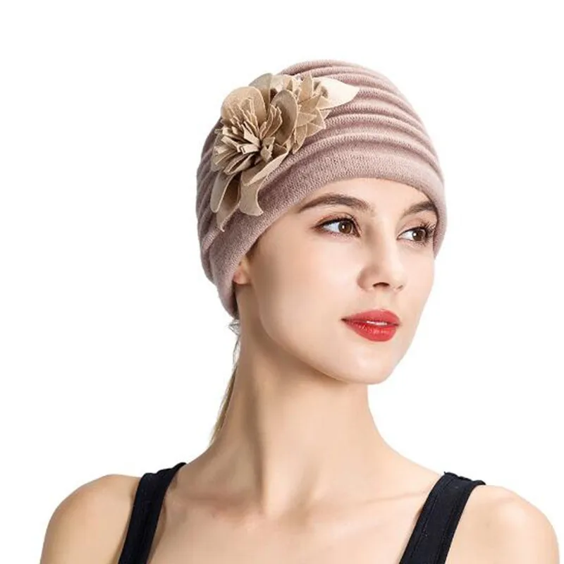 

Girl Hat Ladies New Flower Beanie Hats Fashion Elegant Wool Warm Winter Women Skullies Cap Adult Female Soft Beanies Caps H6762