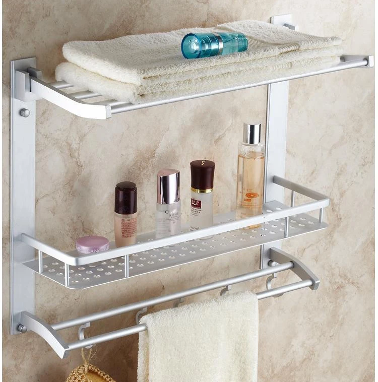 

VidricShelves 3 Tier Movable Bath Shelf Hooks Towel Bars Hanger Cosmetic Storage Rack Bathroom Accessories Towel Holder 7840