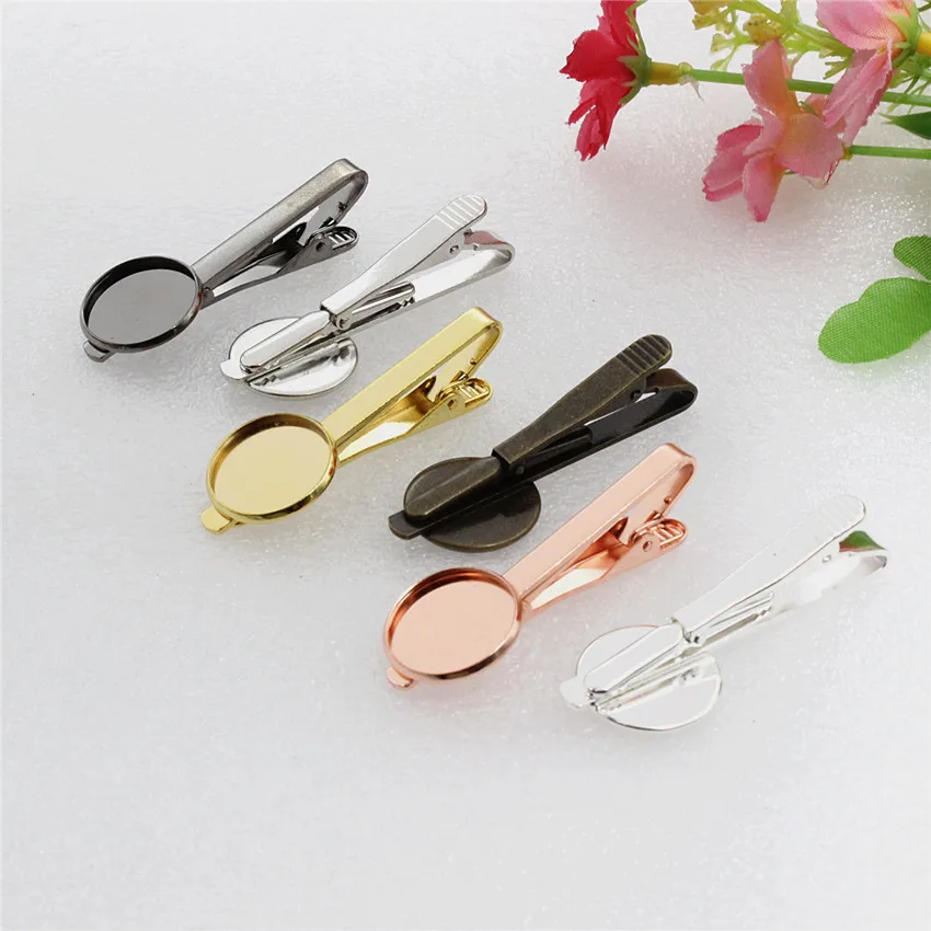 Onebeading Copper 16mm 18mm 20mm Round Cabochon High Quality Necktie Tie Bar Mens Clamp Clip Blank Base Tray Men Accessories 5pc