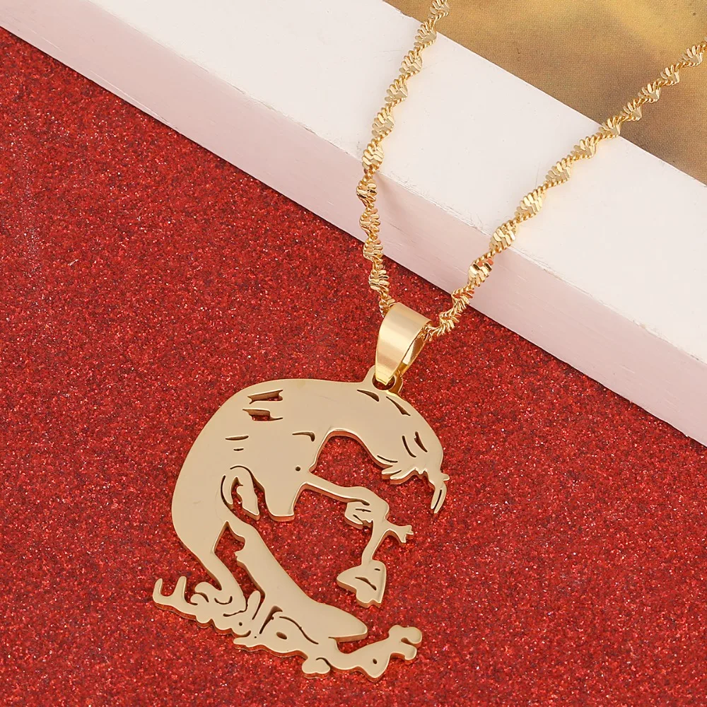 Stainless Steel Qatar Pendant Chain for Women Girls Gold Color Jewelry Gift of The Qatar People