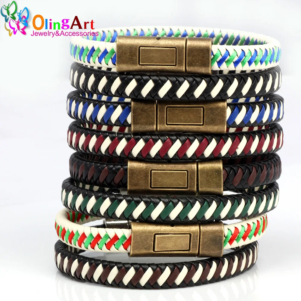 OlingArt The Newest High-grade 9MM PU Flat Braided Leather Cords Silk Line/Accessories/DIY Bracelet Necklace Jewelry Making NEW