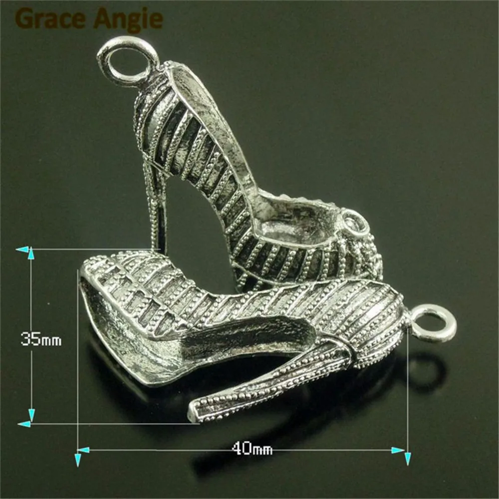 GraceAngie 6pcs Trendy Vintage Color Tone High Heel Shoes Pendant Charms Accessory Craft For Mature Girl Lady