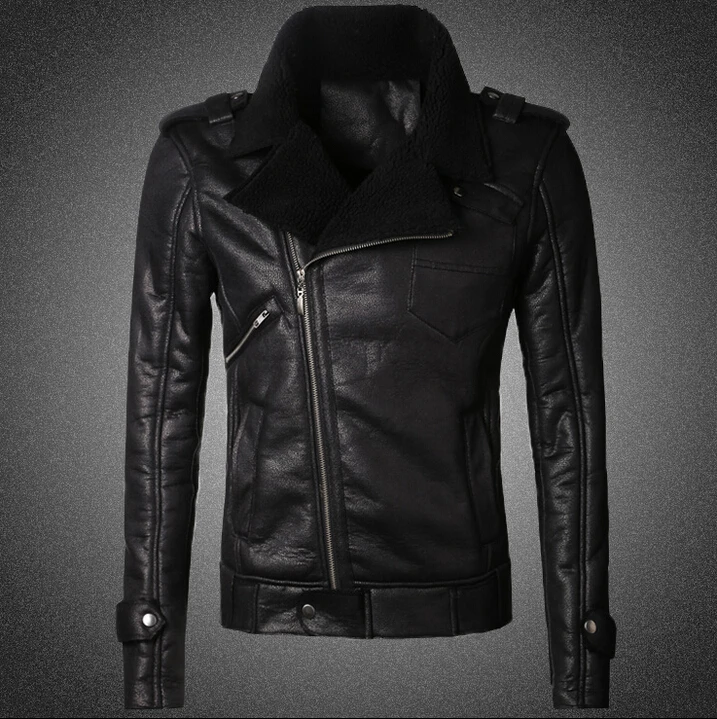 Artificial Fur Thick Warm Autumn Winter Men's Brand Fashion New Short Section Black Leather Motorcycle Jacket Slim Leather Coat