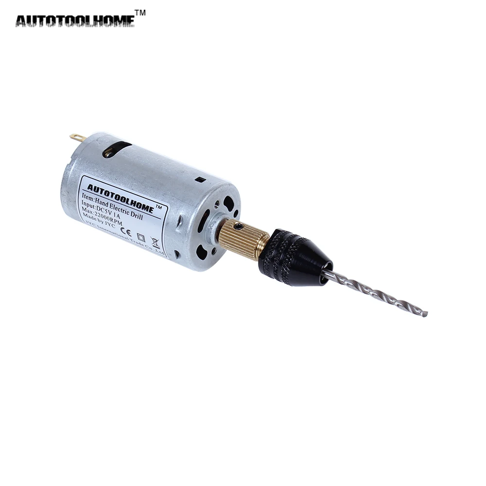 AUTOTOOLHOME DC 12V 1A Mini Motor Hand Drill Electric Drill 0.3-3.2 mm Keyless Drill Chuck Twist Drill Bit for PCB Wood Tools